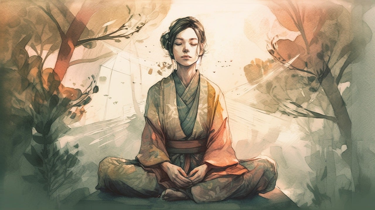 Zeichnung einer meditierenden Frau mit Fokus auf den Atem